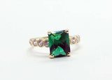 2.1ct Radiant Cut Green Emerald Round Diamond Accent Ring 14k Yellow Gold Finish