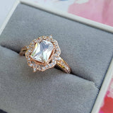 3Ct Radiant Cut Diamond Vintage Halo Art Deco Starburst Ring 14K Rose Gold Over