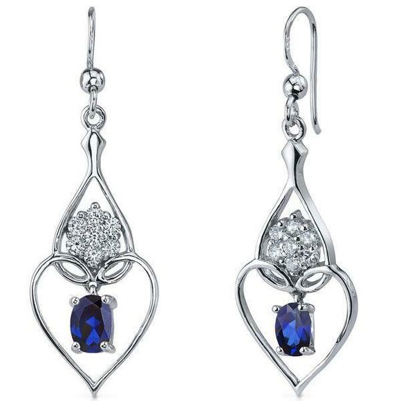 2Ct Oval Cut Blue Sapphire Diamond Heart Drop Earrings 14K White Gold Finish