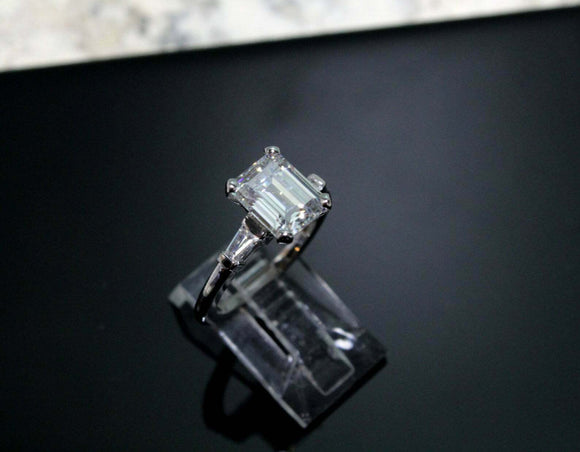 1.6ct Emerald Cut VVS1D Diamond Engagement Ring Trilogy 14k White Gold Finish