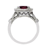 2.4ct Cushion Cut Pink Ruby Engagement Ring Milgrain Halo 14k White Gold Finish