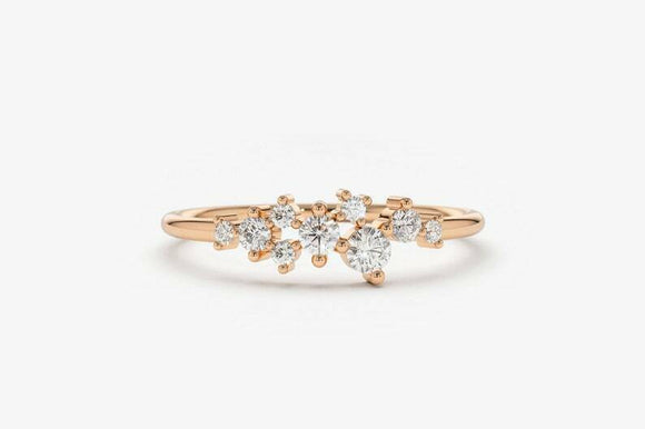 1.2ct Round Cut Diamond Cluster Minimalist Engagement Ring 14k Rose Gold Finish