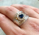 2ct Engagement Ring Round Cut Blue Sapphire Wide Halo 14k White Gold Finish