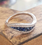 2ct Round Blue Sapphire Engagement Ring Split Band Statement 14k White Gold Over