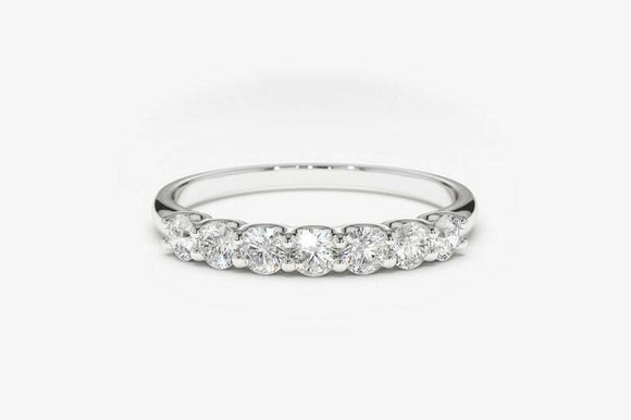 2ct Wedding Band Round Cut Diamond Stackable Half Eternity 14k White Gold Finish