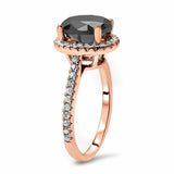 3Ct Oval Cut Black Diamond Halo Engagement Ring 14K Rose Gold Over Round Accents