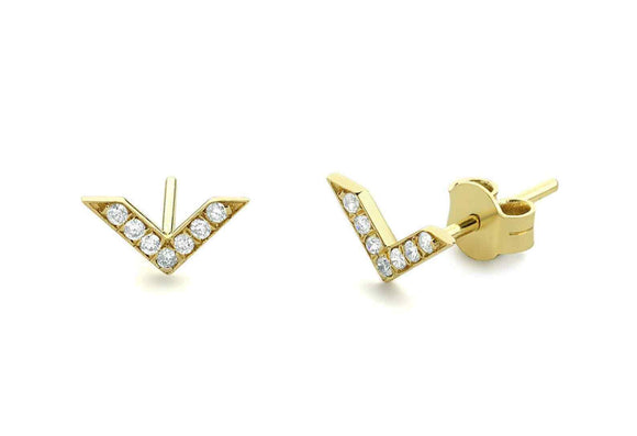 1.2ct Stud Earrings Round Cut Diamond V Shaped Bird Design 14k YellowGold Finish