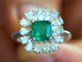 2.6ct Princess Cut Green Emerald Sunburst Ballerina Ring 14k White Gold Finish