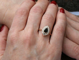 Vintage Promise Engagement Ring 1ct Pear Cut Black Diamond 14k Rose Gold Finish