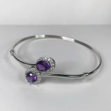 2ct Oval Round Purple Amethyst Halo Open Cuff Women Bracelet 14k White Gold Over