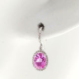 2ct Oval Cut Pink Sapphire Diamond Halo Drop Earrings 14k White Gold Finish