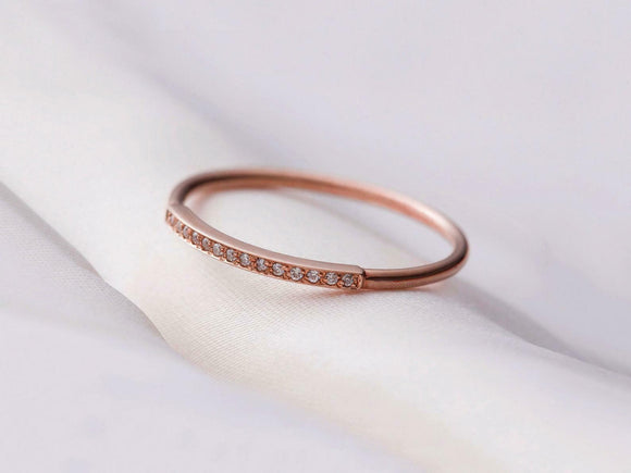 Thin Minimalist Wedding Band 0.5ct Round Cut VVS1D Diamond 14k Rose Gold Finish