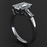 Baguette Accents Trilogy Engagement Ring 2ct Emerald Diamond 14k White Gold Over