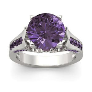 1.5ct Round Cut Purple Amethyst Solitaire Engagement Ring 14k White Gold Finish