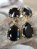 5ct Pear Round Cut Black Diamond Halo Tear Drop Earrings 14k Yellow Gold Finish