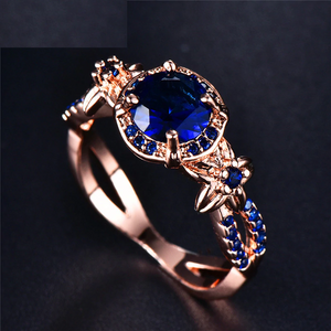 2ct Round Cut Blue Sapphire Engagement Ring 14k Rose Gold Finish Halo Infinity