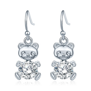 2Ct Round Cut Diamond Chubby Bear Drop Earrings 14K White Or Rose Gold Finish