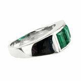 2.8ct Green Emerald Cut Engagement Ring Stylish Trilogy 14k White Gold Finish