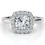 1.5ct Cushion Cut VVS1D Diamond Halo Engagement Ring 14k White Gold Finish