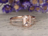 1.2ct Emerald Cut Peach Morganite Engagement Ring 14k Rose Gold Finish Solitaire