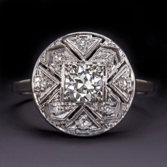 4Ct Round Cut Diamond Art Deco Milgrain Engagement Ring 14K White Gold Finish