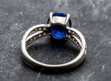 1.6ct Engagement Ring Oval Cut Blue Sapphire Split Shank 14k White Gold Finish