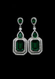 5ct Green Emerald Diamond Cocktail Gatsby Drop Earrings 14k White Gold Finish