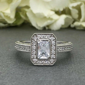 Halo Antique Vintage Engagement Ring 2ct Radiant Cut Diamond 14k White Gold Over