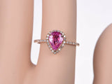 1ct Pear Cut Pink Sapphire Halo Solitaire Engagement Ring 14k Rose Gold Finish