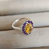 2ct Engagement Ring Oval Cut Yellow Citrine Cluster Halo 14k White Gold Finish