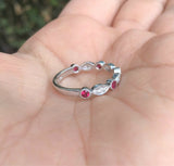 1ct Round Pink Sapphire Half Eternity Vintage Wedding Band 14k White Gold Over