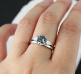 2.2ct Round Cut Blue Aquamarine Bridal Set Engagement Ring 14k White Gold Finish