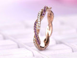 1ct Round Cut Purple Amethyst Wedding Band Ring Twisted Swirl 14k Rose Gold Over