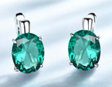 2.3ct Stud Earrings Oval Cut Emerald Solitaire Latch Back 14k White Gold Finish