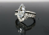 4Ct Marquise Cut Diamond Bridal Set Solitaire Ring V Band 14K White Gold Finish