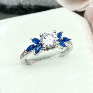 2ct Engagement Ring Round Cut Diamond Blue Sapphire Accents 14k WhiteGold Finish