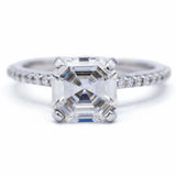 1.3ct Asscher Diamond Engagement Ring Round Accent Solitaire 14k White Gold Over