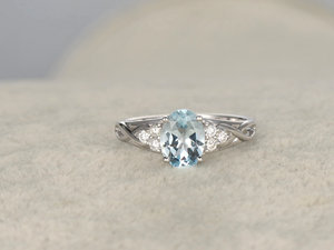 1ct Oval Blue Aquamarine Engagement Ring Infinity Solitaire 14k White Gold Over