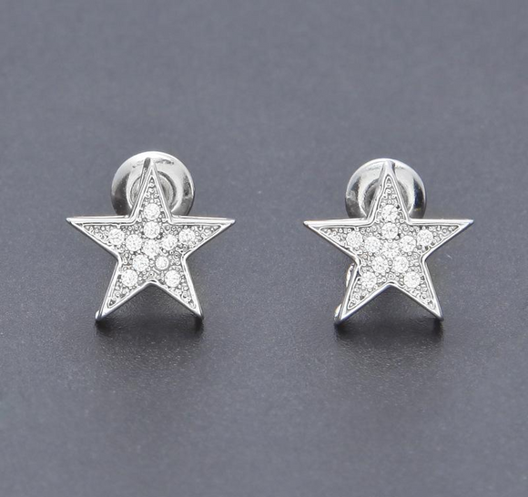 1.5Ct Round Cut VVS1/D Diamond Star Shaped Stud Earrings 14K White Gold Finish