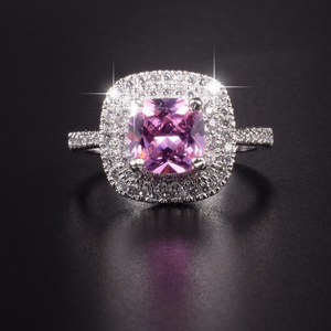 2ct Cushion Cut Pink Sapphire Engagement Ring 14k White Gold Finish Double Halo