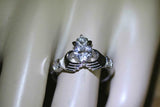 1.2ct Heart Cut VVS1 Diamond Engagement Ring Claddagh Design 14k White Gold Over