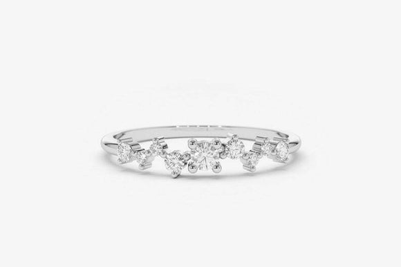 1.3ct Engagement Ring Round Cut Diamond Cluster Minimalist 14k White Gold Finish