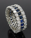 4ct Round Cut Blue Sapphire Wedding Band 3 Row Eternity Style 14k WhiteGold Over