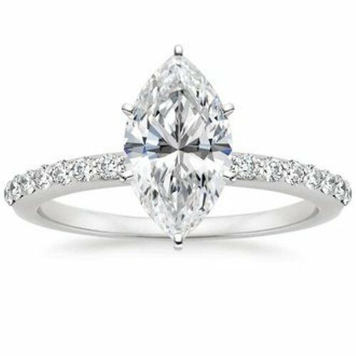 1.5ct Marquise Cut Diamond Accent Solitaire Engagement Ring 14k White Gold Over