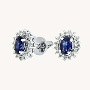 2ct Oval Cut Blue Sapphire Diamond Halo Stud Earrings 14k White Gold Finish