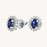 2ct Oval Cut Blue Sapphire Diamond Halo Stud Earrings 14k White Gold Finish