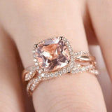 2ct Cushion Cut Peach Morganite Bridal Set Engagement Ring 18k Rose Gold Finish