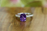 1.8ct Cushion Purple Amethyst Engagement Ring Diamond Accents 14k WhiteGold Over