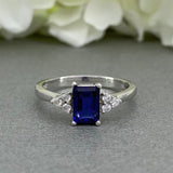 1.5ct Radiant Cut Blue Sapphire Solitaire Engagement Ring 14k White Gold Finish