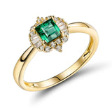 3Ct Princess Cut Green Emerald Sunburst Halo Engagement Ring 14K YellowGold Over